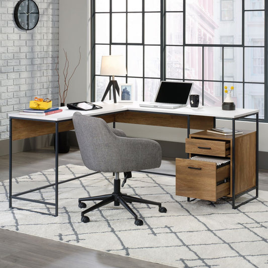 Industrial L-Shaped Home office desk with white accents