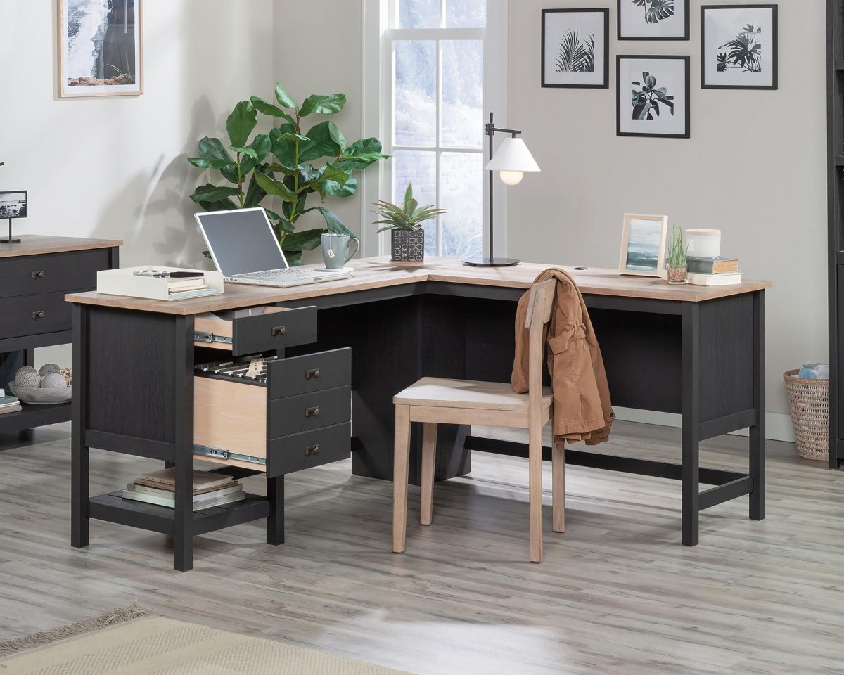 Shaker Style L-shaped Desk in Black and Raven Oak