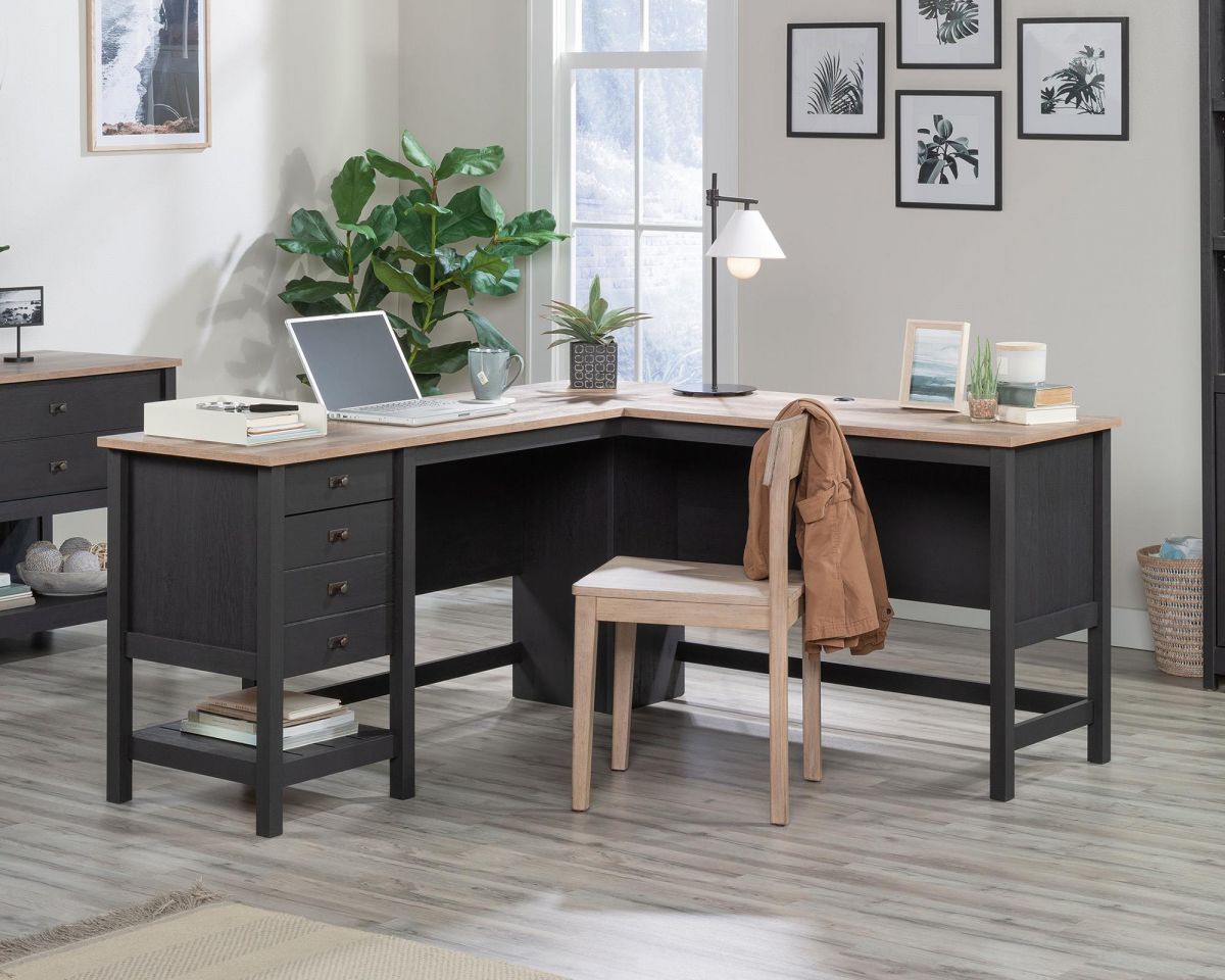 Shaker Style L-shaped Desk in Black and Raven Oak