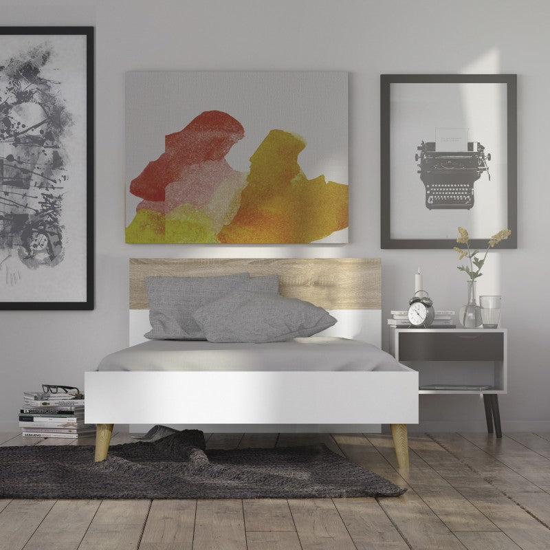 Scandinavian Style Single Bed (90 x 200) in White and Oak