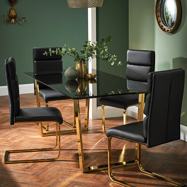 Luxurious High Gloss Black and Gold Dining Table