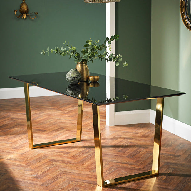 Luxurious High Gloss Black and Gold Dining Table