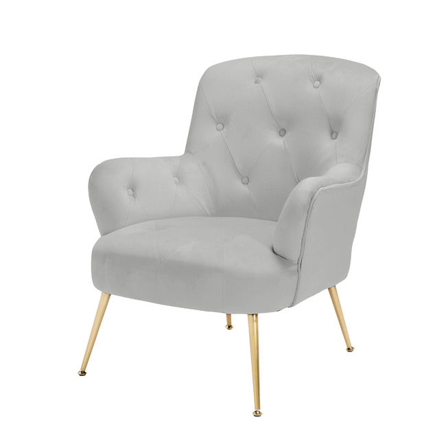 Beautiful Velvet Grey Occasional Armchair With Gold Legs