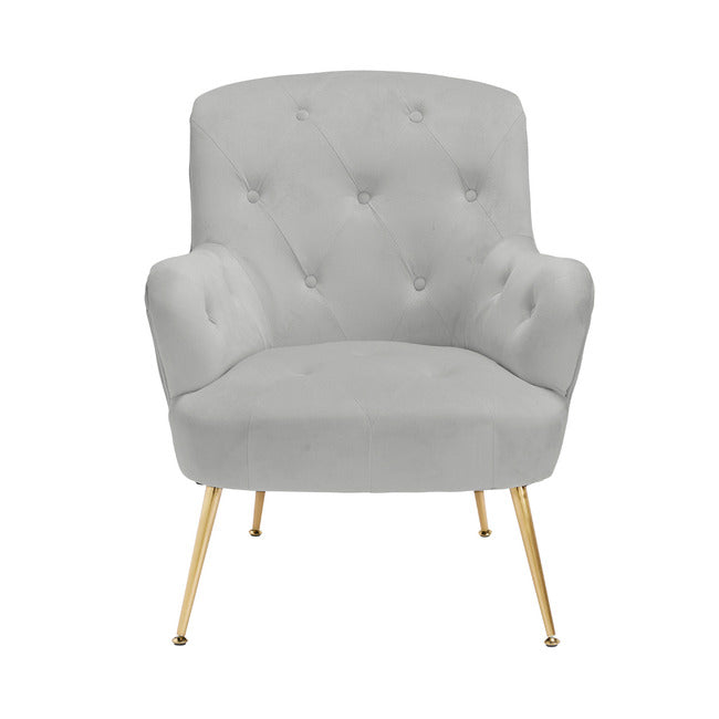 Beautiful Velvet Grey Occasional Armchair With Gold Legs