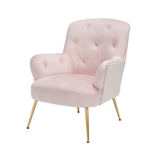 Beautiful Velvet Pink Occasional Armchair With Gold Legs