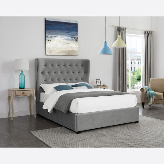 Grey Velvet Ottoman Bed