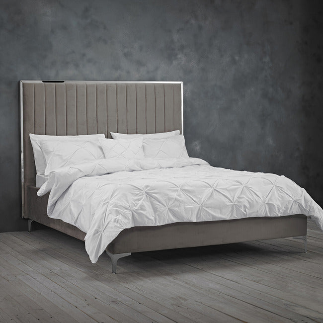 Amira Grey Velvet Double Bed