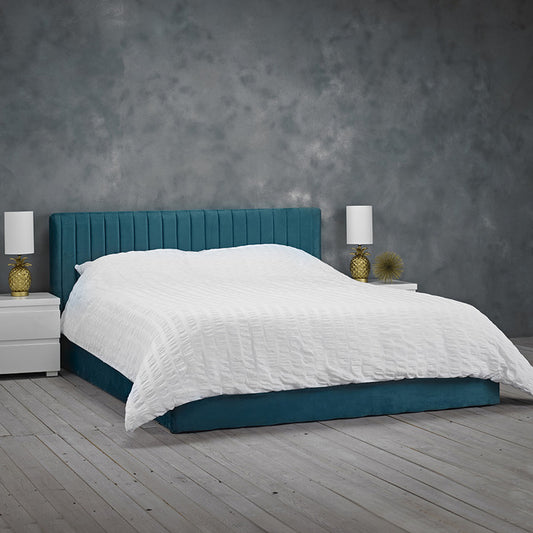 Ottoman Velvet Double Bed in Teal, Grey Or Mustard