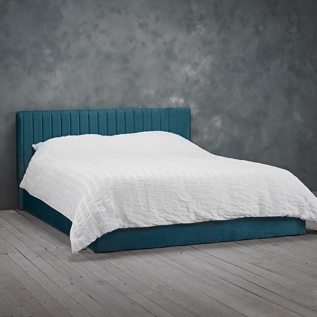 Ottoman Velvet Double Bed in Teal, Grey Or Mustard