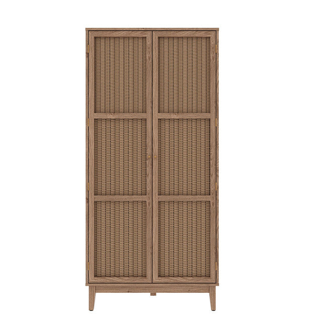 Boho Scandi Style Rattan Front Double Wardrobe With Gold Handles