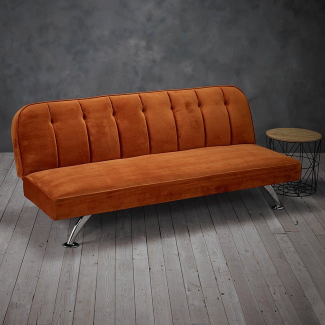 Retro Burnt Orange Velvet Sofa bed