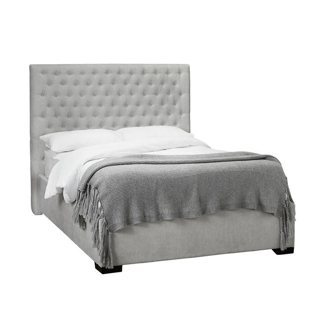 Milla Grey Velvet Buttoned Headboards Kingsize bed