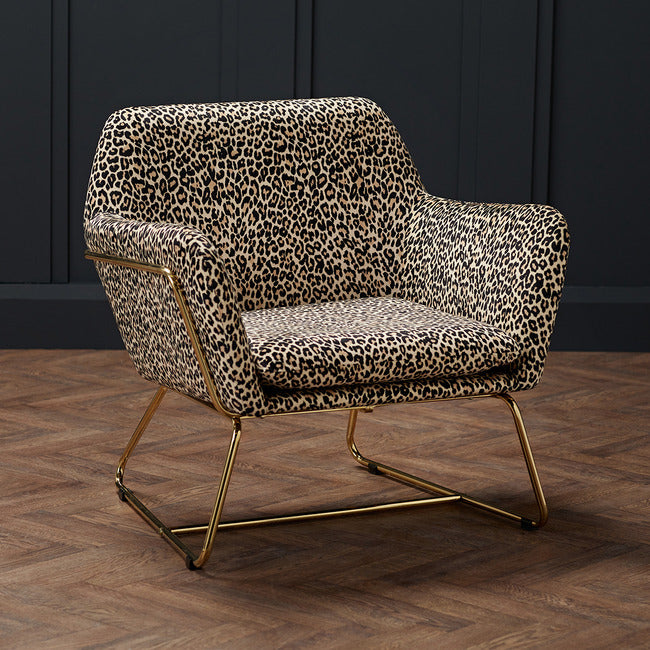 Vintage Style Leopard Print Velvet Armchair With Gold Frame