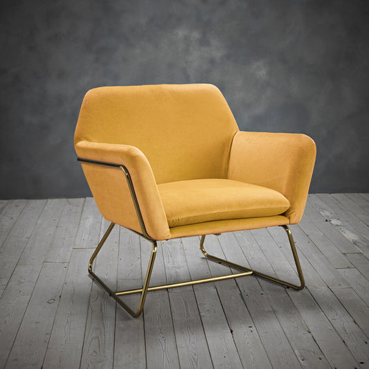 Vintage Style Mustard Velvet Armchair With Gold Frame