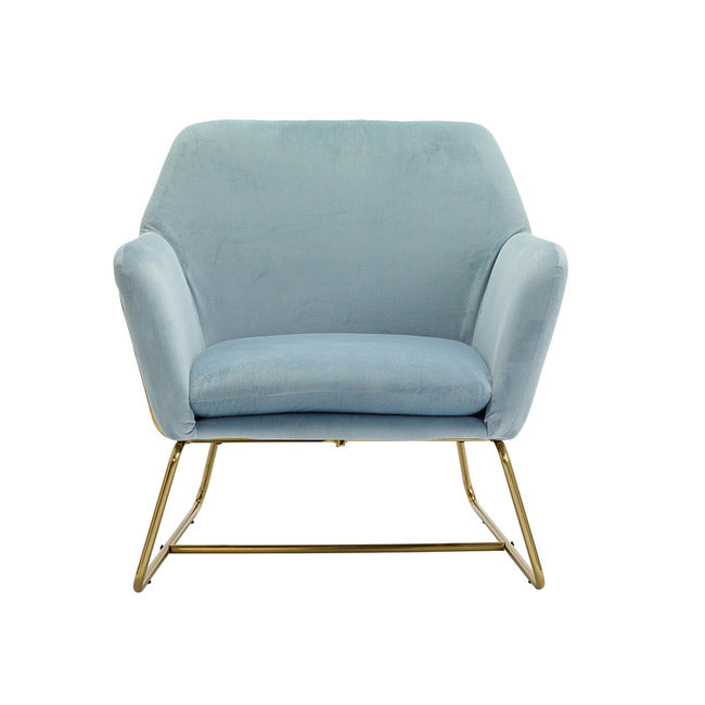 Vintage Style Armchair in  Blue Velvet With Gold Frame