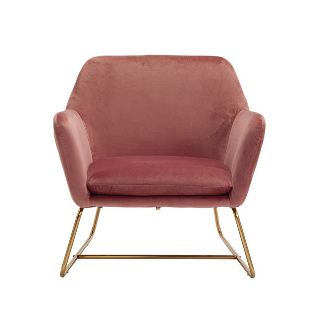 Vintage Style Armchair in Pink Velvet With Gold Frame