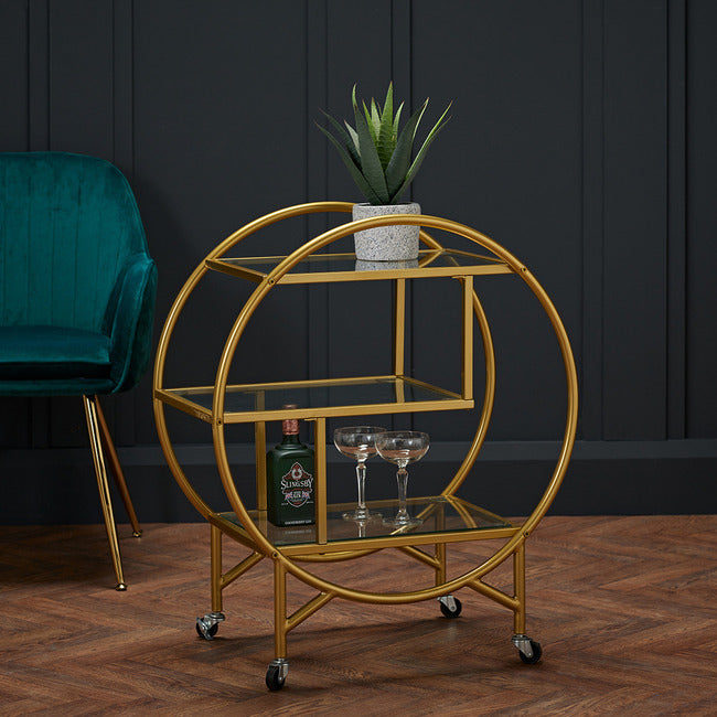 Gold Round Drinks Trolley