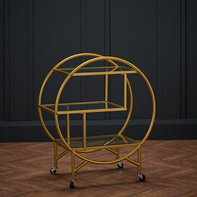 Gold Round Drinks Trolley