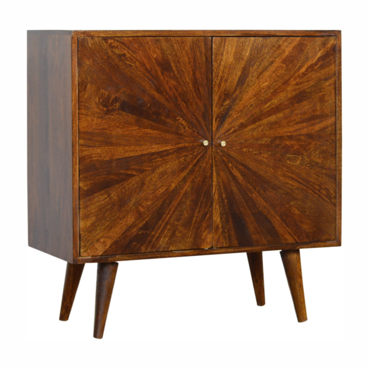 Chestnut Sunrise Mid Century Style Sideboard With Gold Handles