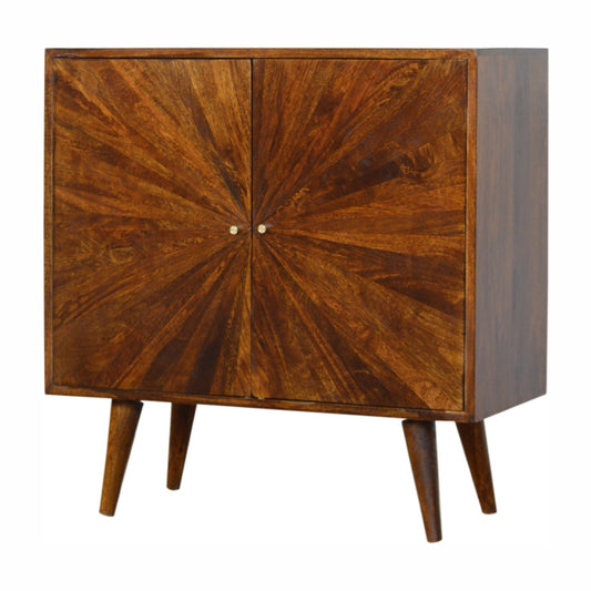 Chestnut Sunrise Mid Century Style Sideboard With Gold Handles