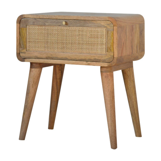 Woven Rattan Bedside Table With Gold Handle