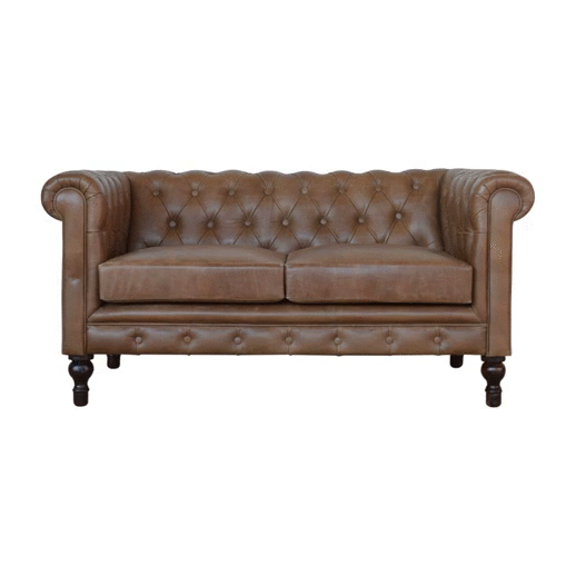 Brown Leather Double Seater Chesterfield Sofa