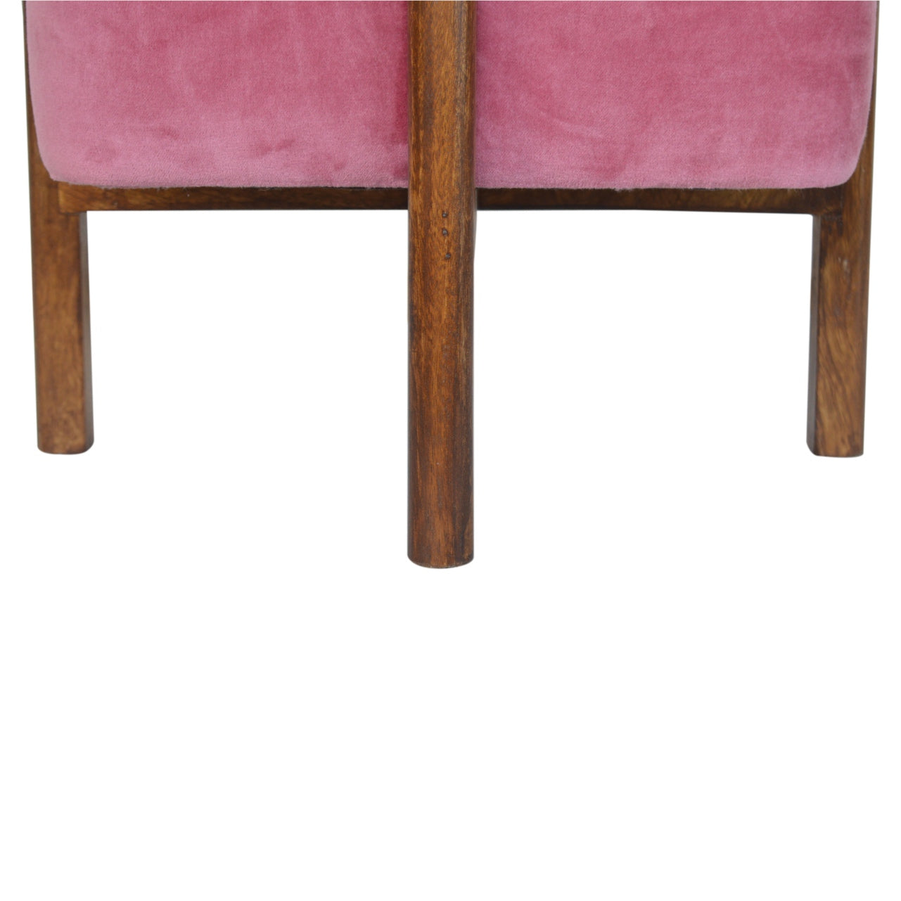 Pink Velvet Footstool with Solid Wood Legs