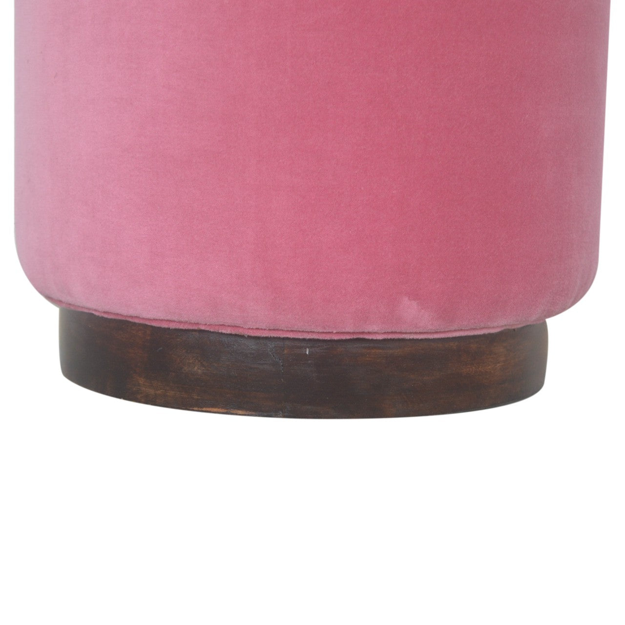 Pink Velvet Footstool with Wooden Base