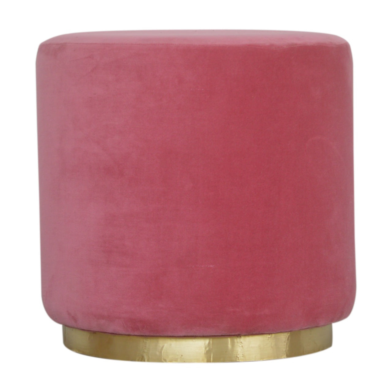 Large Pink Velvet Footstool with Gold Base