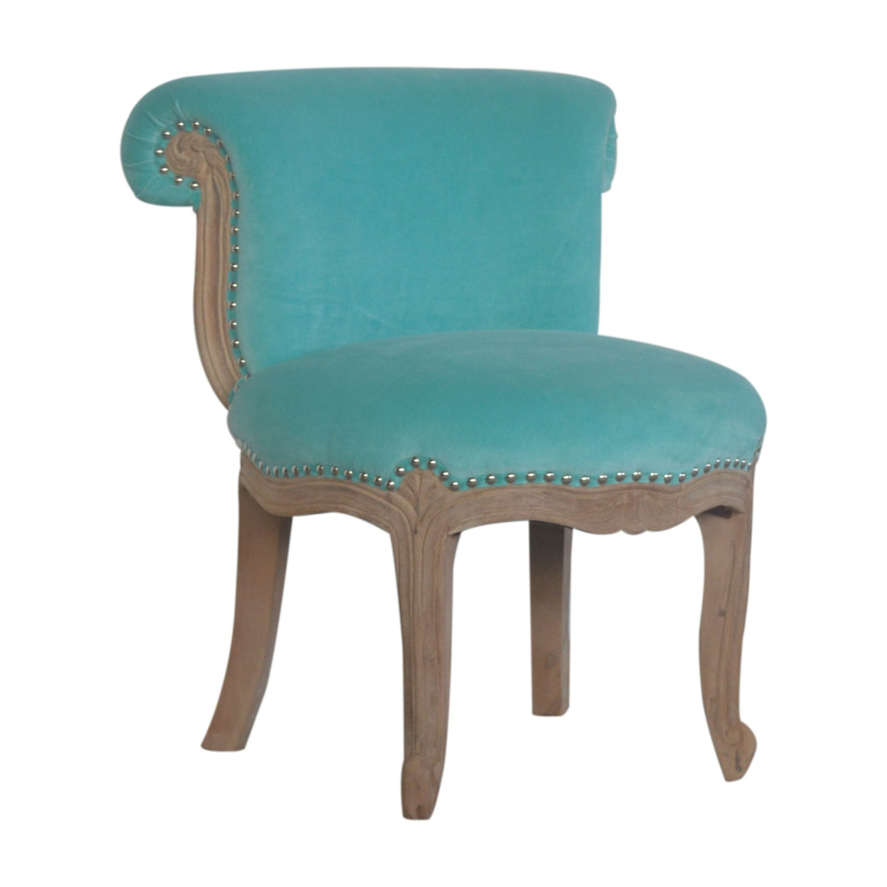 Aqua Velvet Studded Bedroom Chair