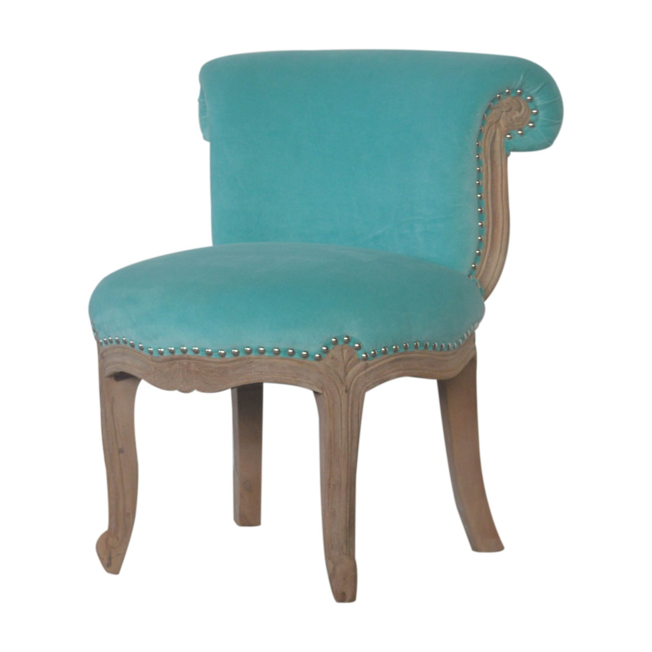 Aqua Velvet Studded Bedroom Chair