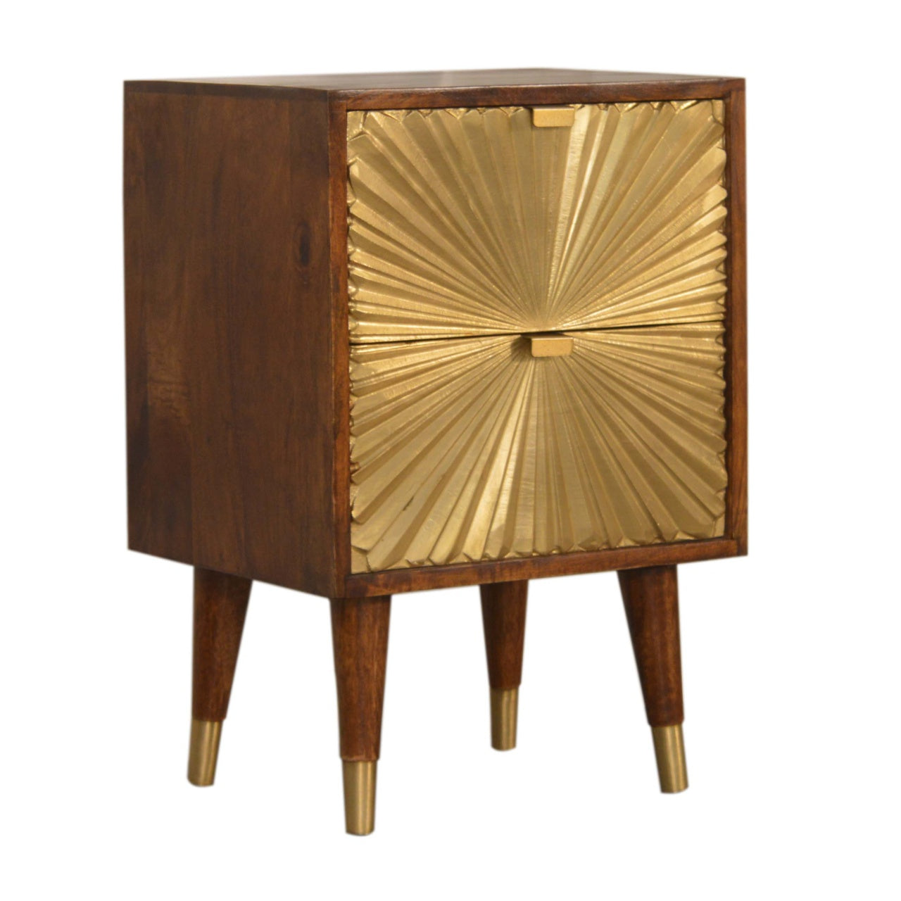Mango Wood and Brass Bedside Table