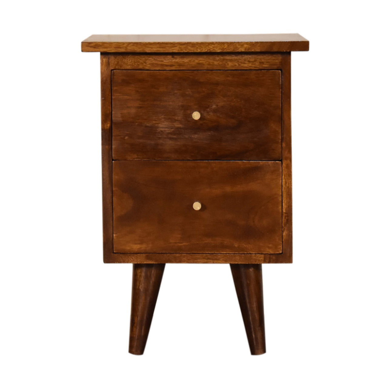 Chestnut Mid Century Style Bedside Table With Brass Handles