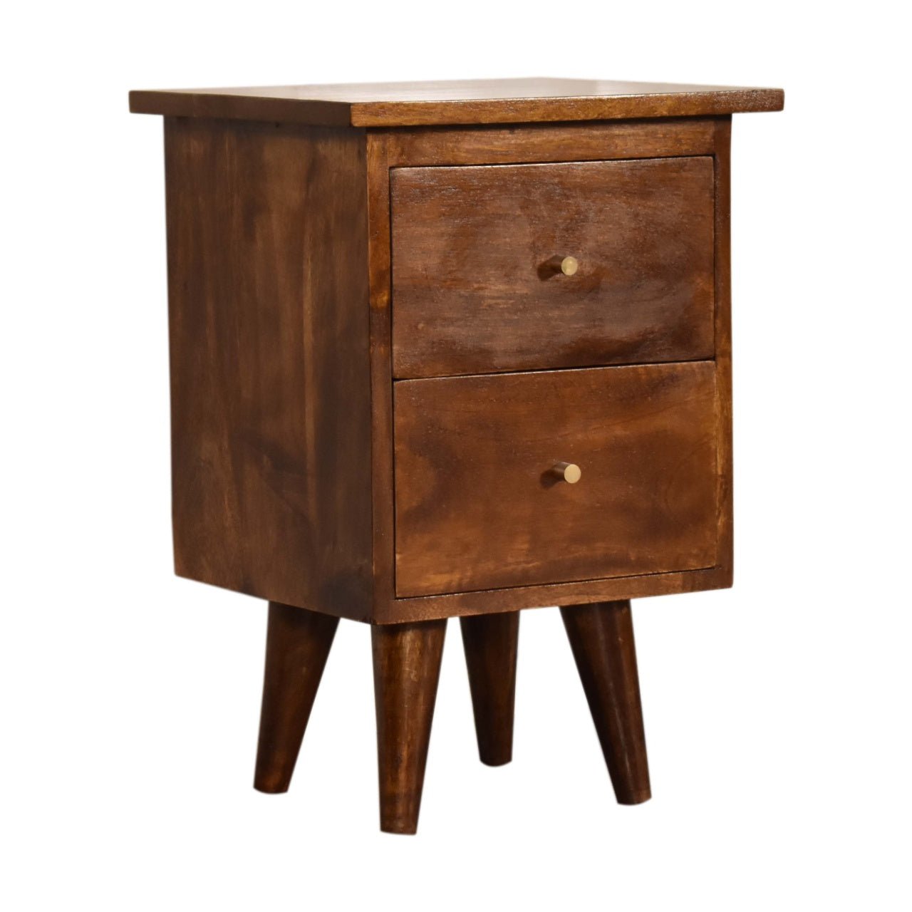 Chestnut Mid Century Style Bedside Table With Brass Handles