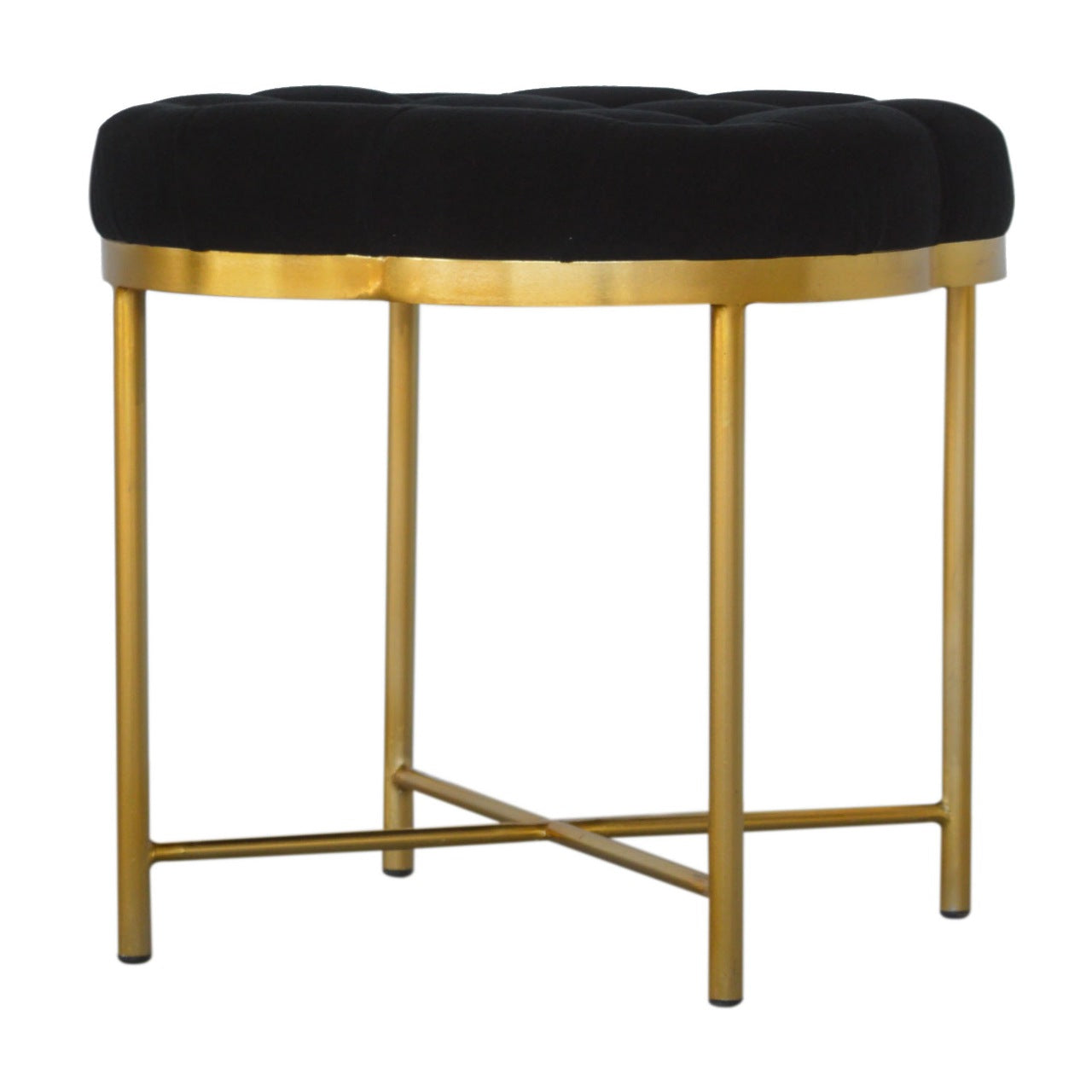 Clover Black Velvet Footstool With Brass Legs