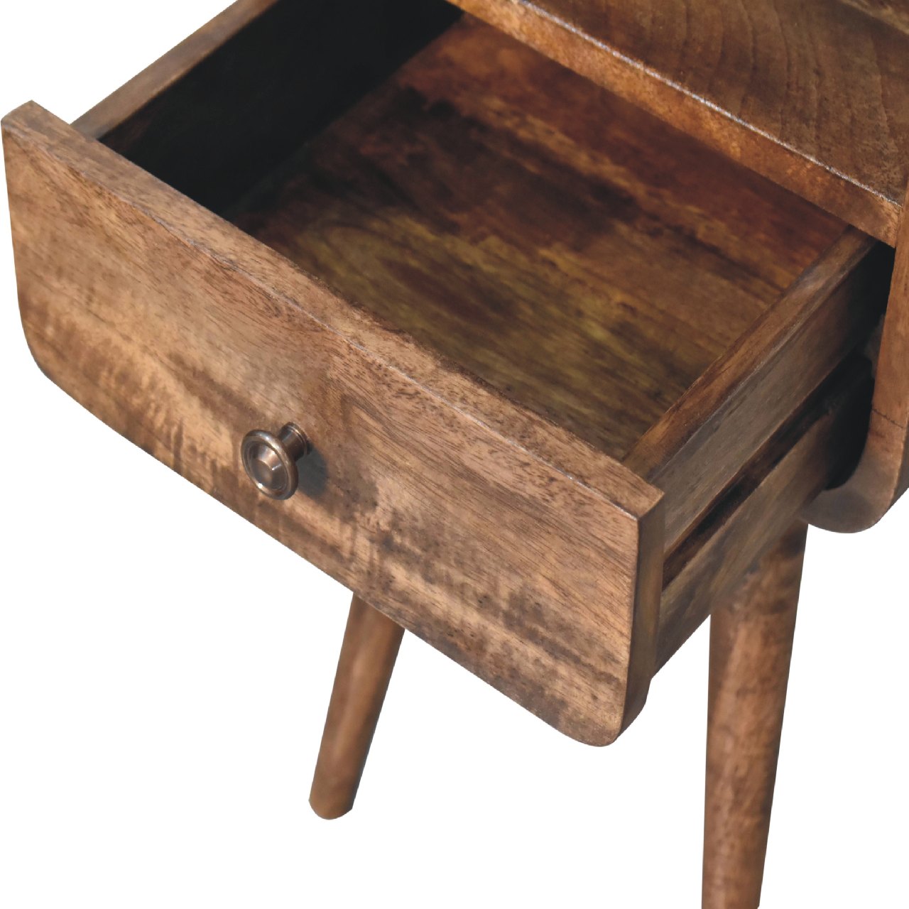 Mini Curved Grey Washed Bedside with Open Slot