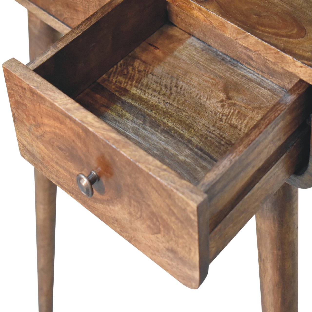 Kleiner, grau gewaschener, gebogener Konsolentisch