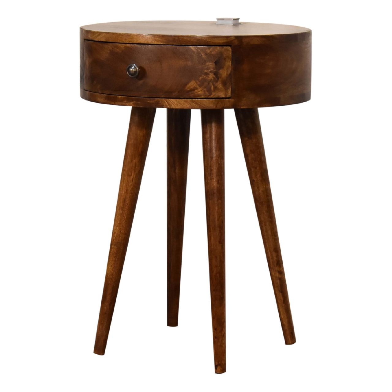 Single Chestnut Rounded Bedside Table with Reading Light