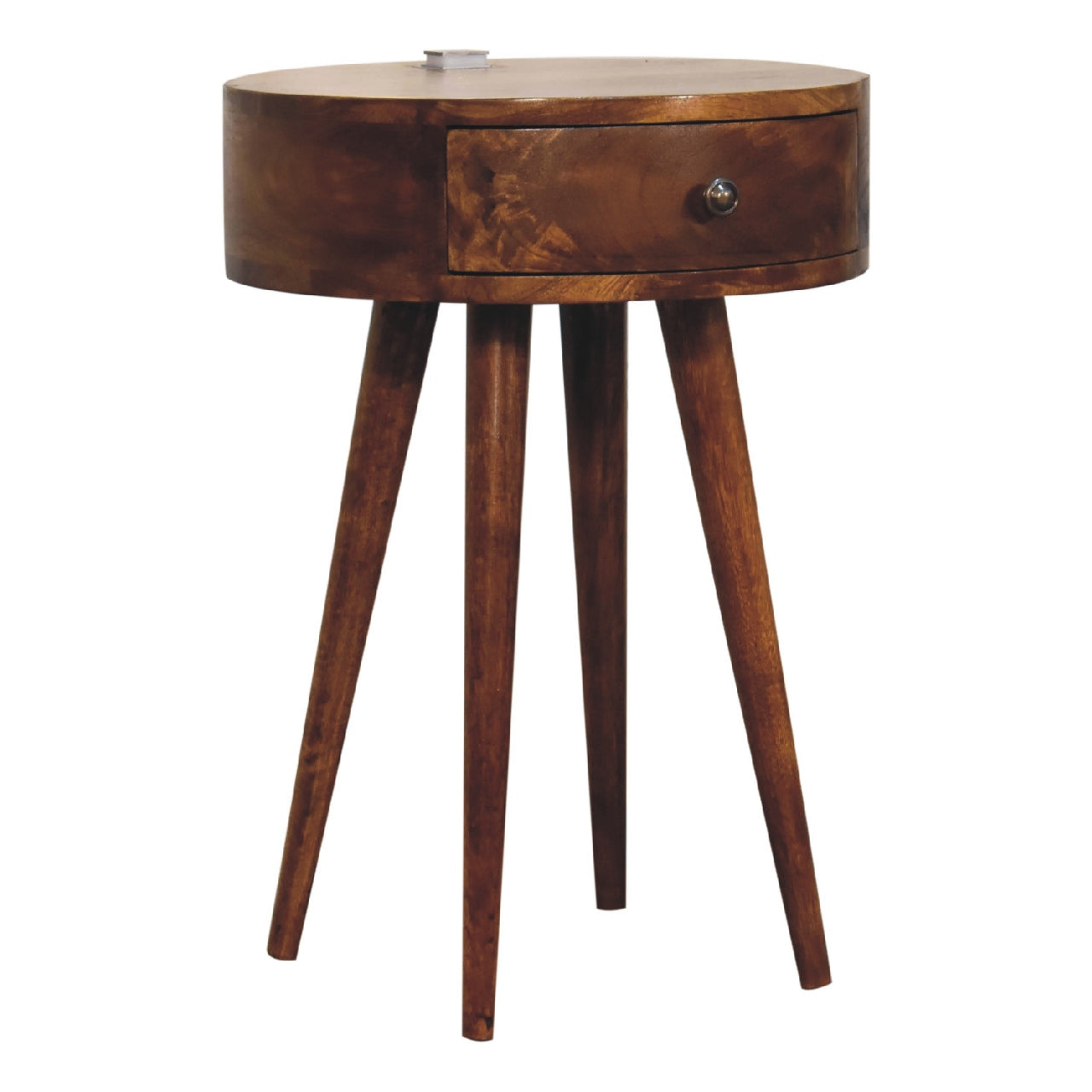 Single Chestnut Rounded Bedside Table with Reading Light