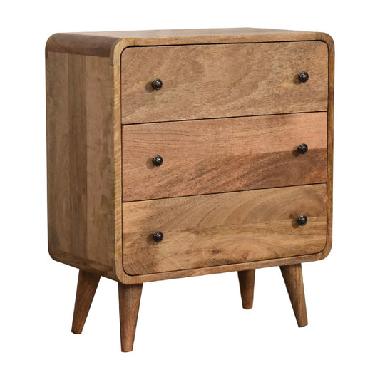 oak curved chest of 3 drawers