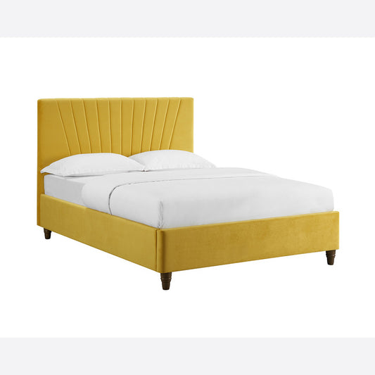 Lexie Mustard Yellow Velvet Kingsize Bed