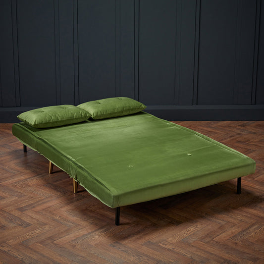 Green Plush Velvet Sofa Bed With Gold Legs