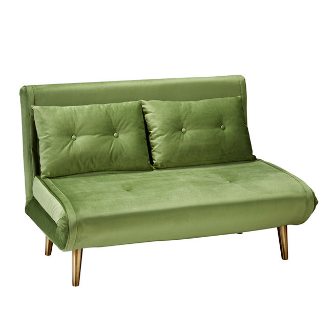 Green Plush Velvet Sofa Bed With Gold Legs