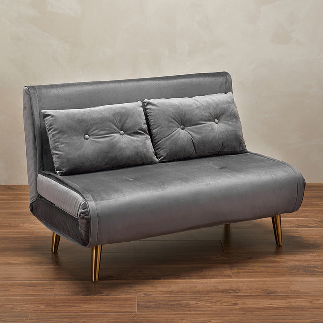 Grey Plush Velvet Sofa Bed With Gold Legs