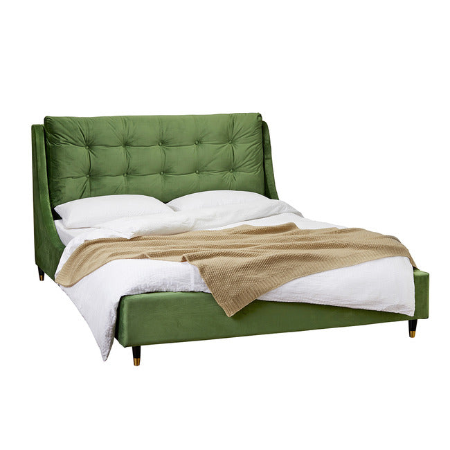 Green Plush Velvet Kingsize Bed