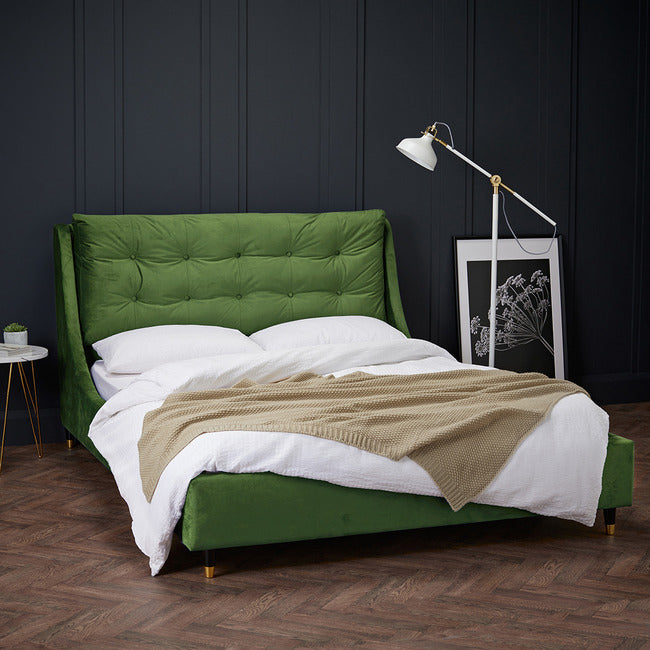 Green Plush Velvet Kingsize Bed