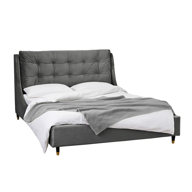 Grey Velvet Double Bed