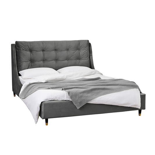 Grey Plush Velvet Kingsize Bed