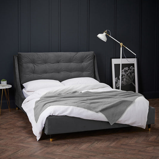 Grey Velvet Double Bed