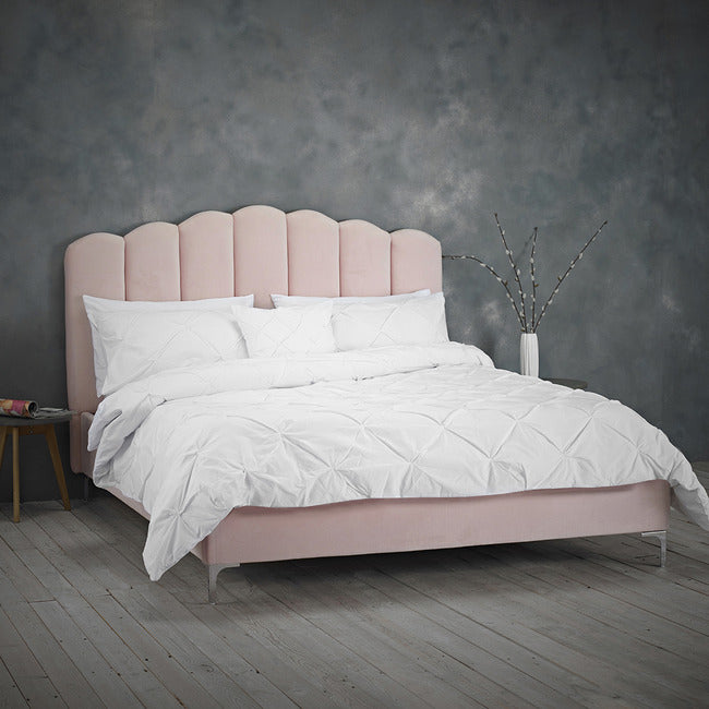 Elegant Velvet Kingsize Bed In Pink or Grey Velvet King Size - 2 Colours Available